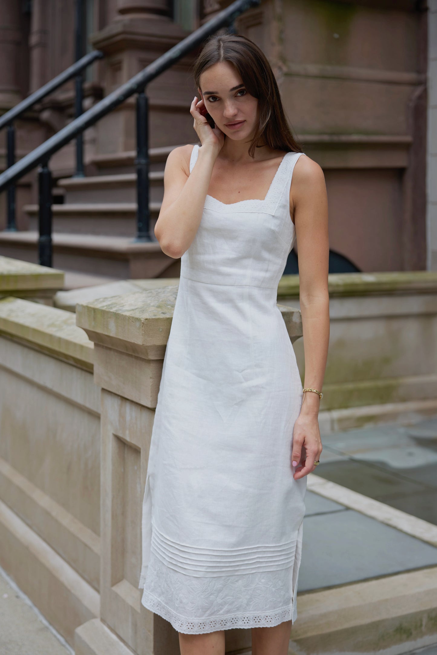 Premiere Linen Square Neck Midi Dress