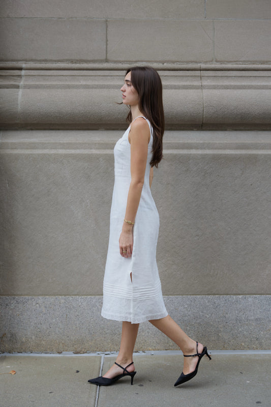 Premiere Linen Square Neck Midi Dress