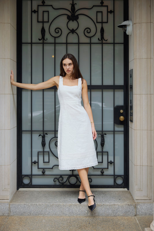 Robe midi en lin à col carré Première